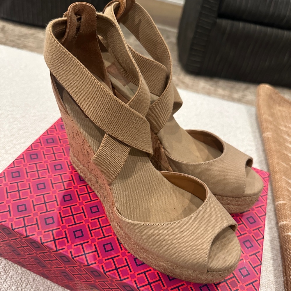 Tory Burch Nude Peep-Toe Cork Wedge (Size 9.5)